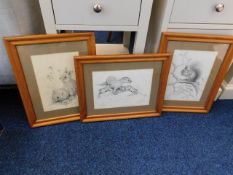 Three framed Marjorie Blamey pencil sketches
