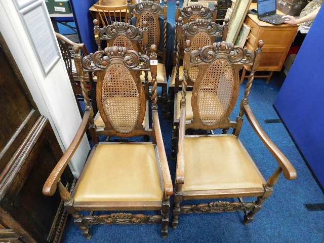 A set of six antique dining chairs with barley twi