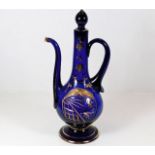 A Beykoz Turkish blue glass decanter 11in tall