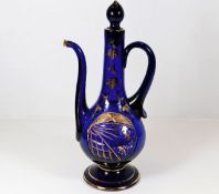 A Beykoz Turkish blue glass decanter 11in tall