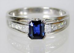 A platinum sapphire & diamond ring 5.3g size N/O