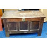 An 18thC. oak coffer with candle box, approx. 40in W x 23in H x 18.5in D