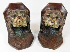 A pair of cold painted bronze bulldog bookends 4.75in tall marked Geschultz