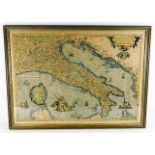 A framed undated map of Italy, 22.5in x 16.5in, so