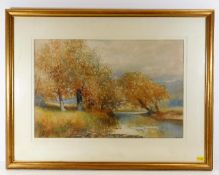 A framed & mounted F. J. Widgery watercolour of ri