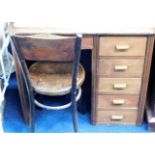 A small oak kneehole desk 35.5in wide with chair originally from the family home of artist Peter Lan