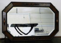 A 1920's oak framed mirror 32.5in wide x 21.5in high twinned with eight prints & pictures