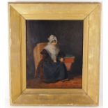 A 19thC. oil of woman seated 11.5in x 9.75in