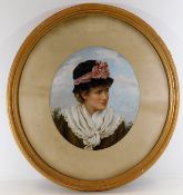 A 19thC. Alice Renshaw gilt framed oval portrait depicting attractive young woman signed, image size