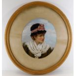 A 19thC. Alice Renshaw gilt framed oval portrait depicting attractive young woman signed, image size