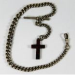 A silver Albert chain with stone cross 31.2g