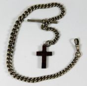 A silver Albert chain with stone cross 31.2g