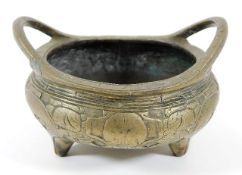 A Chinese bronze censer with chased decor 4.375in