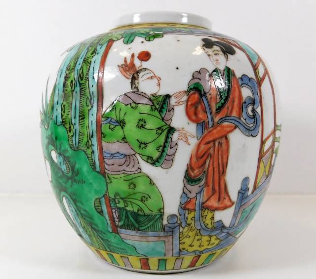 A Chinese porcelain ginger jar, small crack, lacki