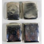 Four small silver cigarette cases, some denting, 2