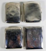 Four small silver cigarette cases, some denting, 2