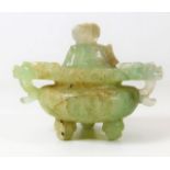 A Chinese jade censer with dog handles 3.75in wide