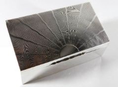 A lined art deco 1930 silver tobacco box with two