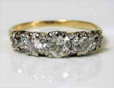 An 18ct gold five stone Victorian ring set with ap