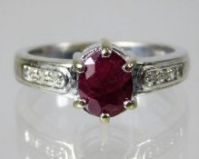 A 9ct white gold ring set with diamond & ruby 3.9g