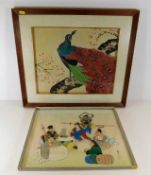 Two framed Oriental watercolours on silk, largest