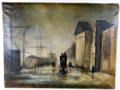 A Victorian oil on canvas of nocturnal dockside la