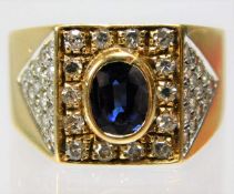 A 1940's yellow metal ring, tests as 18ct gold set