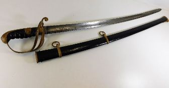 A 19thC. curved blade sword with steel scabbard 40