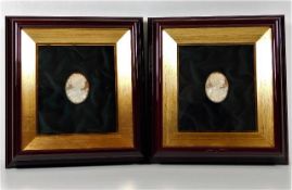 A pair of framed Donadio of Napoli shell cameos mo