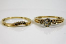 Two 9ct gold rings set with small white stones siz