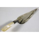 A silver bookmark as trowel with mother of pearl h