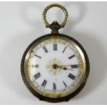 A small silver pocket watch with enamel face