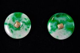 A pair of 18ct gold mounted Chinese style jade earrings 3.4g