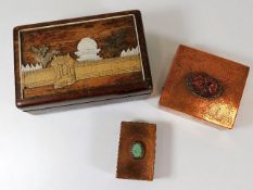 An inlaid antique box 5.5in wide twinned with two