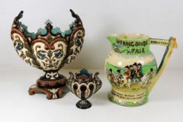 Two German majolica tazzas, largest 9.5in tall, tw