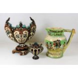 Two German majolica tazzas, largest 9.5in tall, tw