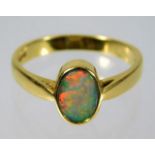 A Victorian 18ct gold black opal ring 4.5g size R/