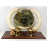 An antique brass dinner gong mounted on hippo tusk