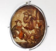 An 18thC. back painted glass panel 9.75in x 7.75in