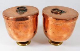 A pair of Edwardian copper & brass ice cream pots