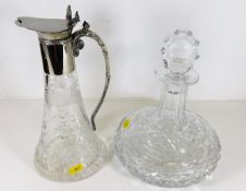 A cut glass ships decanter twinned with a claret j