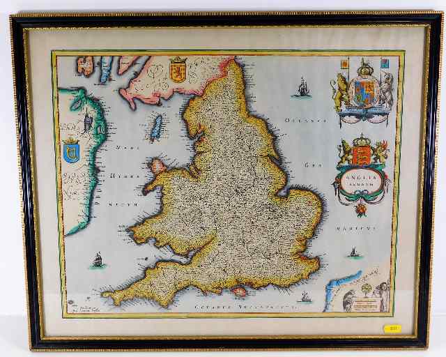 A hand coloured framed map of UK dated 1622 publis