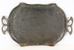 An Osiris art nouveau pewter tray with stylised ha