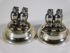 A pair of Edwardian silver owl menu holders 38.9g