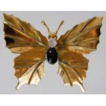 A yellow metal butterfly brooch, tests as 18ct gol