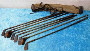 Eight hickory golf clubs including two woods