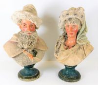 A pair of German porcelain busts, possibly Dresden