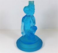 An art deco blue glass lamp base 9.25in tall