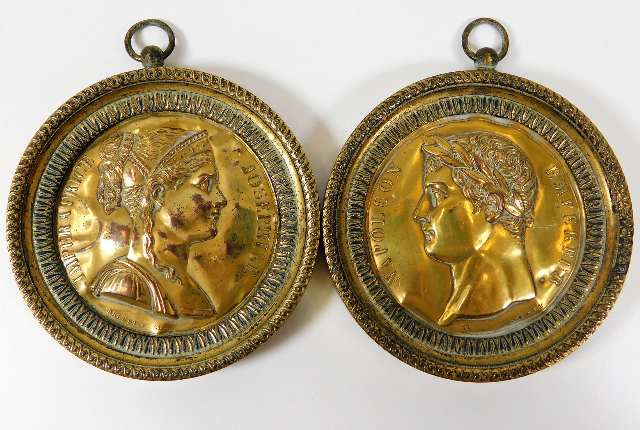 A pair of French Napoleonic plaques depicting Napoleon & Josephine 3.5in diameter