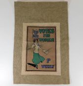 A linen canvas depicting a suffragette banner, min